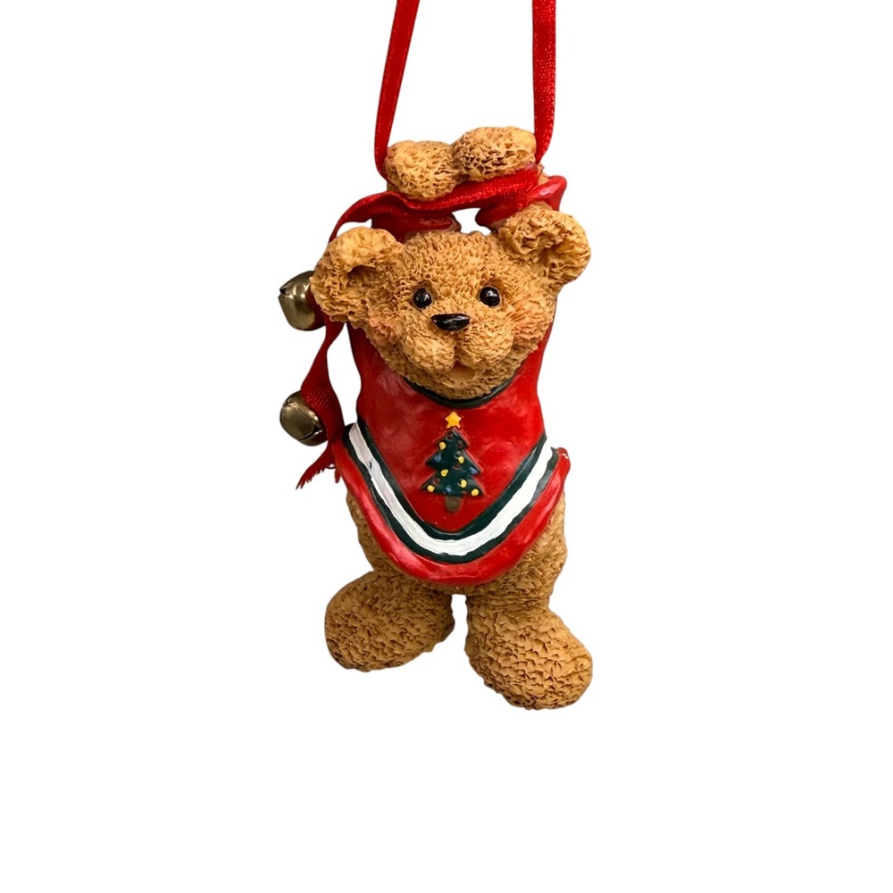 KSA Kurt Adler Teddy Bear Christmas Ornament Red Sweater Resin Jingle Bells Sm